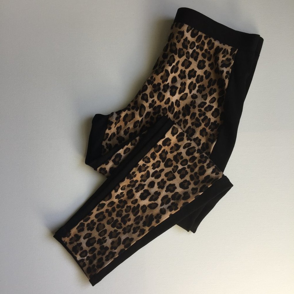 Chico's Leopard Print Front Black Ponte Leggings L